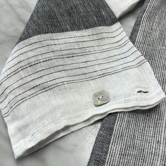 Habitat Gray and White Mixed Stripe Linen Blend Lagenlook Shirt Jacket Size XS - Picture 5 of 10
